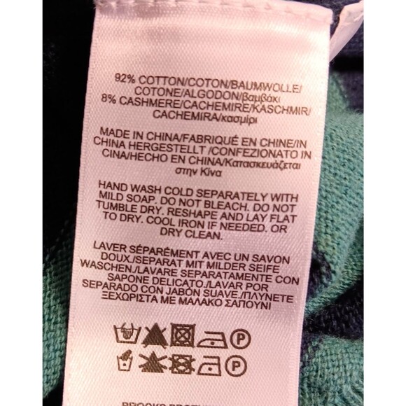 Brooks Brothers 346 Sweater Men M Green Striped Cotton Cashmere V-neck Rugby Dad - Picture 8 of 8